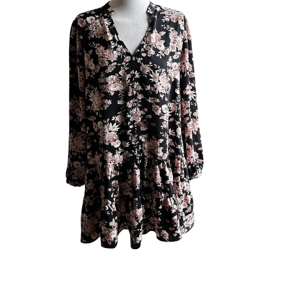 Entro Dress‎ Floral Black Whimsigoth Fairy Cottagecore Large Cocktail NWOT